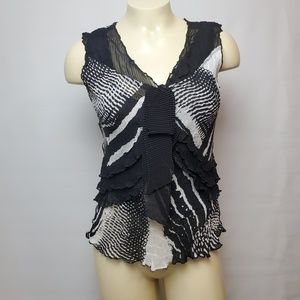 Alberto Makali Ruffled V Neck Blouse Size Small